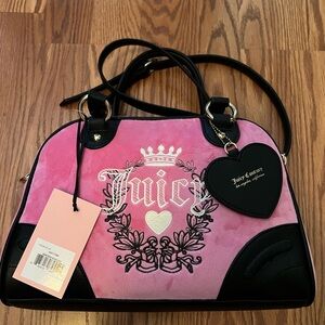 Juicy Couture Black and Pink Bowler Bag with Heart Charm